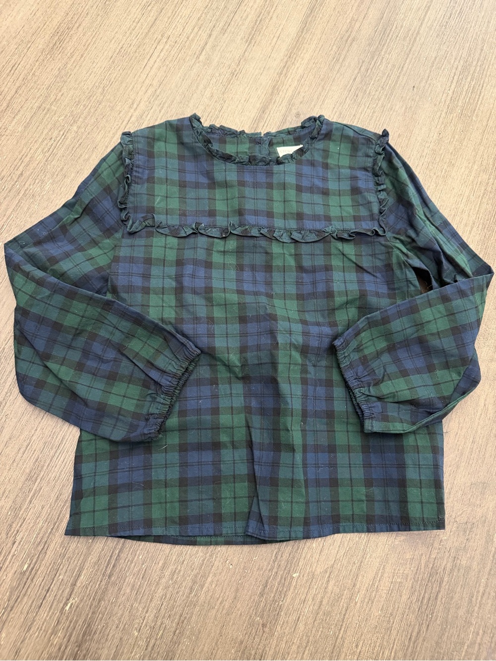 Girls Crewcuts Green & Navy Plaid Ruffle Yoke Blouse